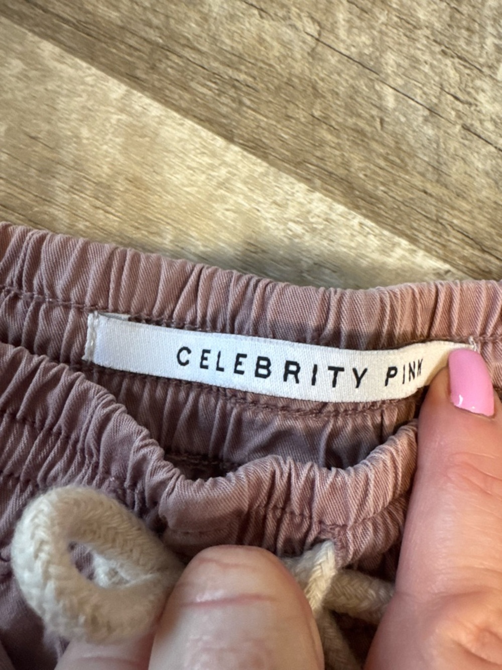 Celebrity Pink Dusty Mauve Drawstring Shorts, Front & Back Pockets - Picture 5 of 11